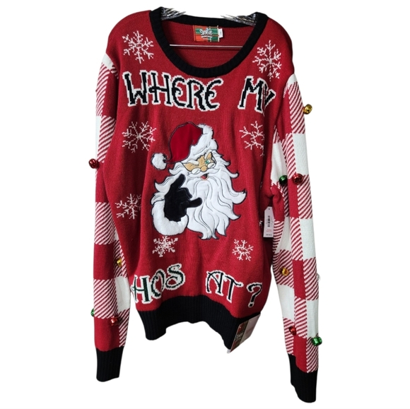 Ugly Christmas Sweater Light Up XXL Santa Where's My Hos At? - Picture 1 of 8